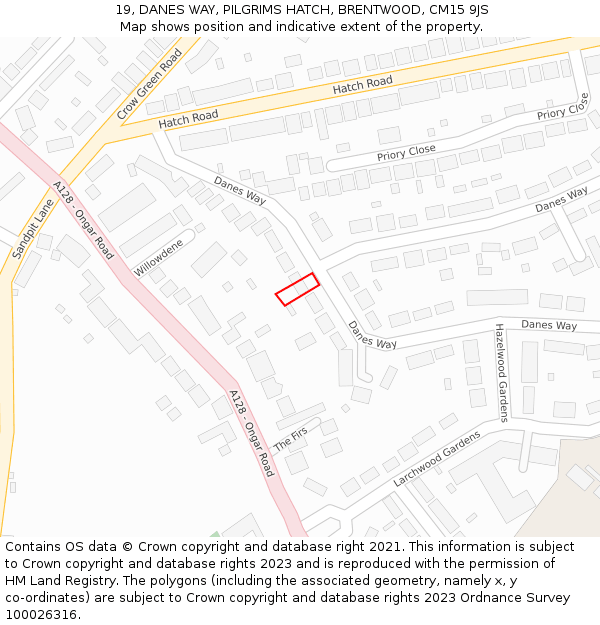 19, DANES WAY, PILGRIMS HATCH, BRENTWOOD, CM15 9JS: Location map and indicative extent of plot