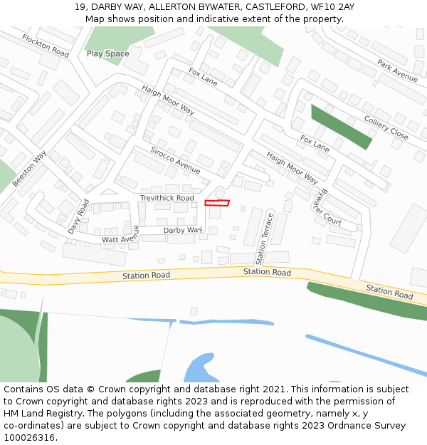 19, DARBY WAY, ALLERTON BYWATER, CASTLEFORD, WF10 2AY: Location map and indicative extent of plot