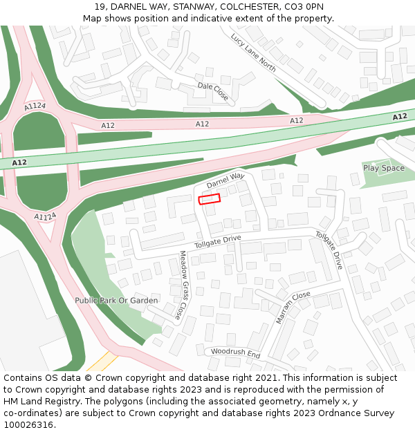 19, DARNEL WAY, STANWAY, COLCHESTER, CO3 0PN: Location map and indicative extent of plot