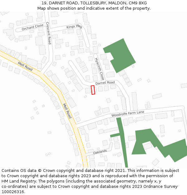 19, DARNET ROAD, TOLLESBURY, MALDON, CM9 8XG: Location map and indicative extent of plot