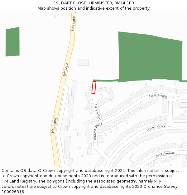 19, DART CLOSE, UPMINSTER, RM14 1PR: Location map and indicative extent of plot