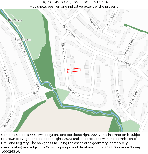 19, DARWIN DRIVE, TONBRIDGE, TN10 4SA: Location map and indicative extent of plot