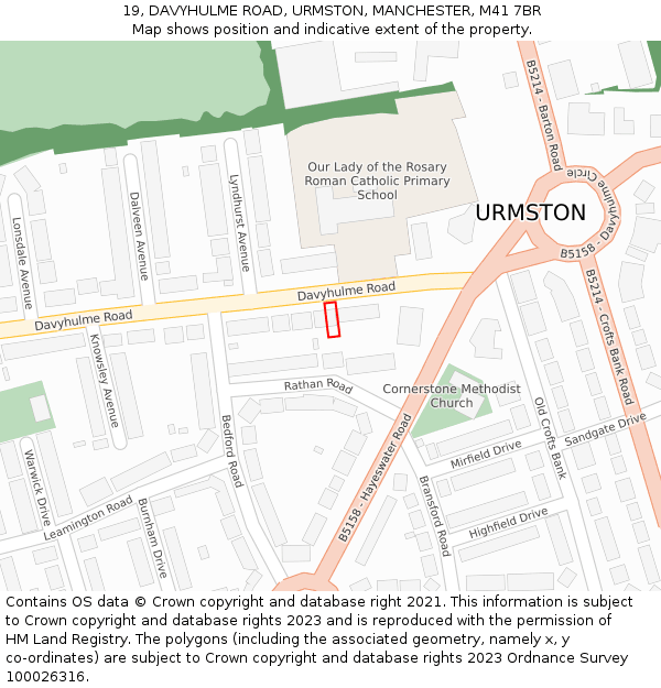 19, DAVYHULME ROAD, URMSTON, MANCHESTER, M41 7BR: Location map and indicative extent of plot