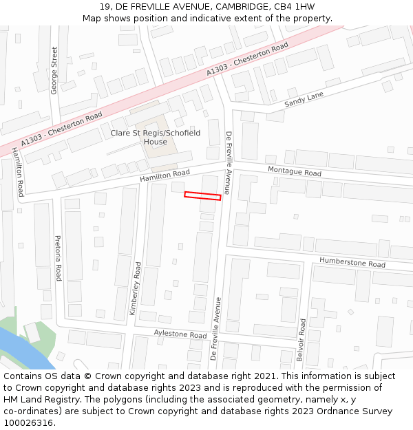 19, DE FREVILLE AVENUE, CAMBRIDGE, CB4 1HW: Location map and indicative extent of plot