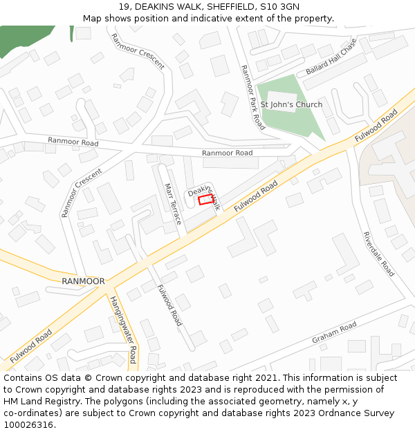 19, DEAKINS WALK, SHEFFIELD, S10 3GN: Location map and indicative extent of plot