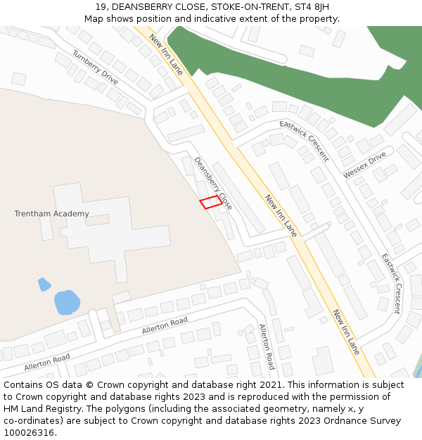 19, DEANSBERRY CLOSE, STOKE-ON-TRENT, ST4 8JH: Location map and indicative extent of plot