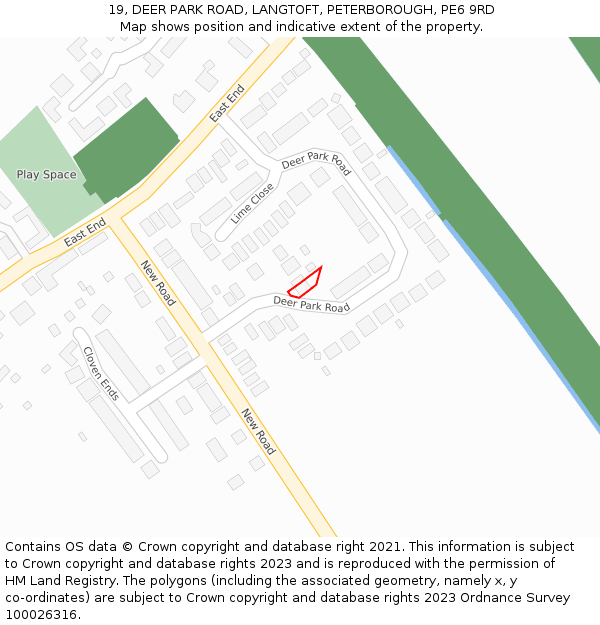 19, DEER PARK ROAD, LANGTOFT, PETERBOROUGH, PE6 9RD: Location map and indicative extent of plot