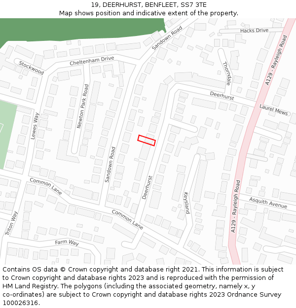 19, DEERHURST, BENFLEET, SS7 3TE: Location map and indicative extent of plot