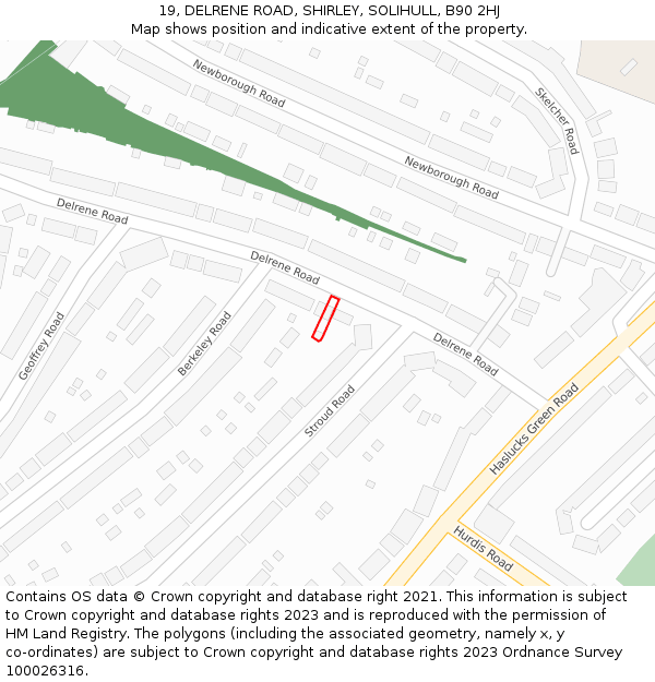 19, DELRENE ROAD, SHIRLEY, SOLIHULL, B90 2HJ: Location map and indicative extent of plot