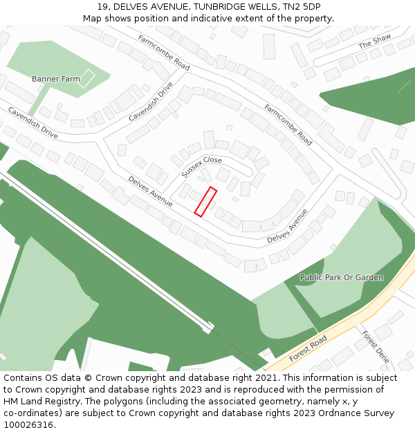 19, DELVES AVENUE, TUNBRIDGE WELLS, TN2 5DP: Location map and indicative extent of plot