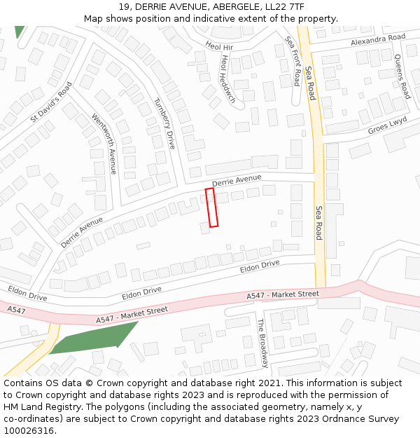 19, DERRIE AVENUE, ABERGELE, LL22 7TF: Location map and indicative extent of plot