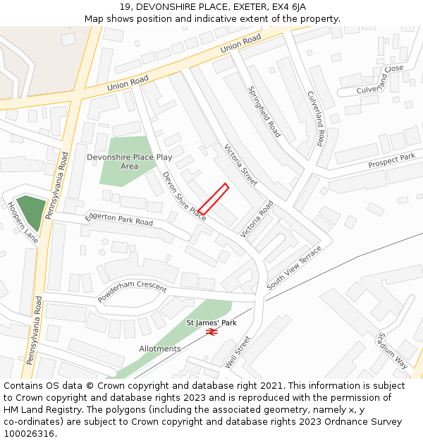 19, DEVONSHIRE PLACE, EXETER, EX4 6JA: Location map and indicative extent of plot