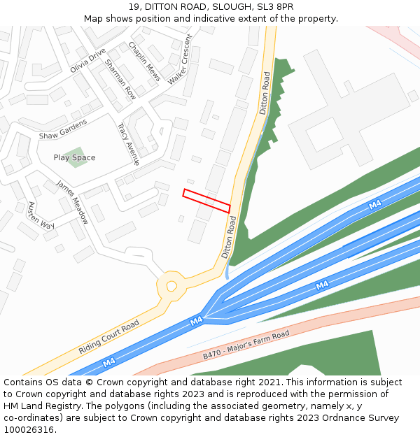 19, DITTON ROAD, SLOUGH, SL3 8PR: Location map and indicative extent of plot