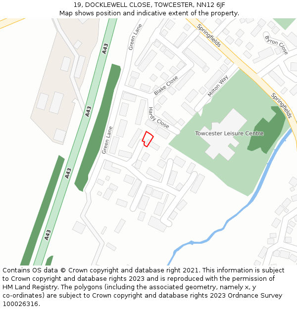 19, DOCKLEWELL CLOSE, TOWCESTER, NN12 6JF: Location map and indicative extent of plot