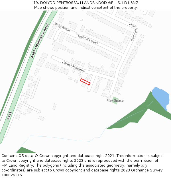 19, DOLYDD PENTROSFA, LLANDRINDOD WELLS, LD1 5NZ: Location map and indicative extent of plot