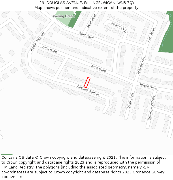 19, DOUGLAS AVENUE, BILLINGE, WIGAN, WN5 7QY: Location map and indicative extent of plot