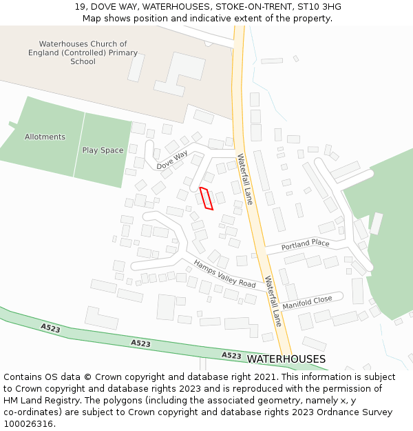19, DOVE WAY, WATERHOUSES, STOKE-ON-TRENT, ST10 3HG: Location map and indicative extent of plot