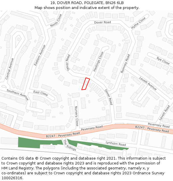 19, DOVER ROAD, POLEGATE, BN26 6LB: Location map and indicative extent of plot