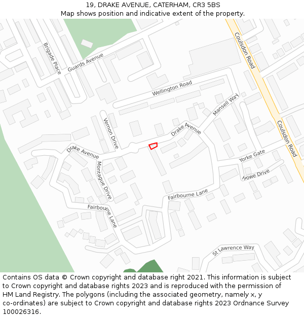 19, DRAKE AVENUE, CATERHAM, CR3 5BS: Location map and indicative extent of plot