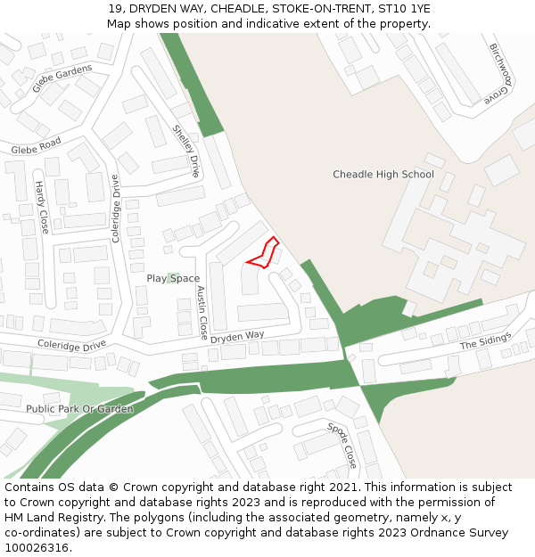 19, DRYDEN WAY, CHEADLE, STOKE-ON-TRENT, ST10 1YE: Location map and indicative extent of plot