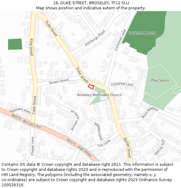 19, DUKE STREET, BROSELEY, TF12 5LU: Location map and indicative extent of plot