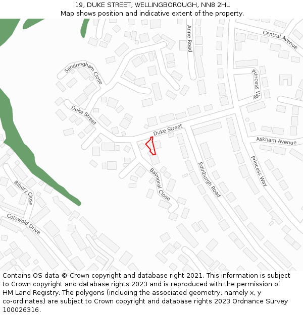 19, DUKE STREET, WELLINGBOROUGH, NN8 2HL: Location map and indicative extent of plot