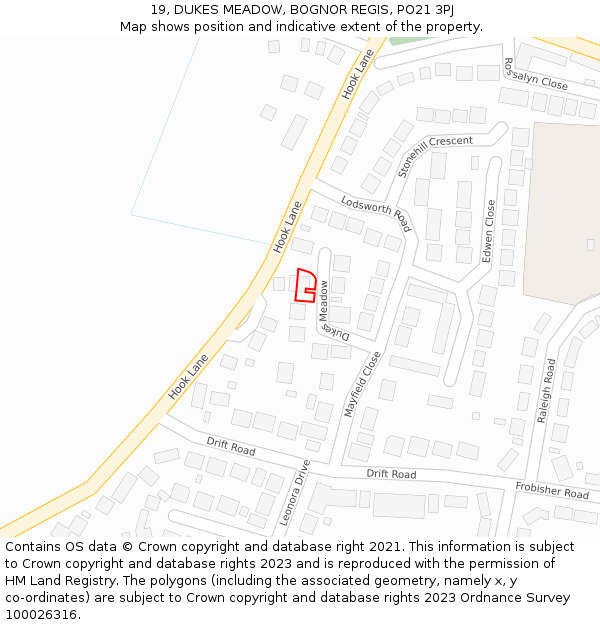 19, DUKES MEADOW, BOGNOR REGIS, PO21 3PJ: Location map and indicative extent of plot