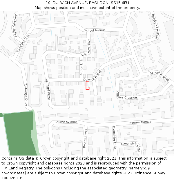 19, DULWICH AVENUE, BASILDON, SS15 6FU: Location map and indicative extent of plot