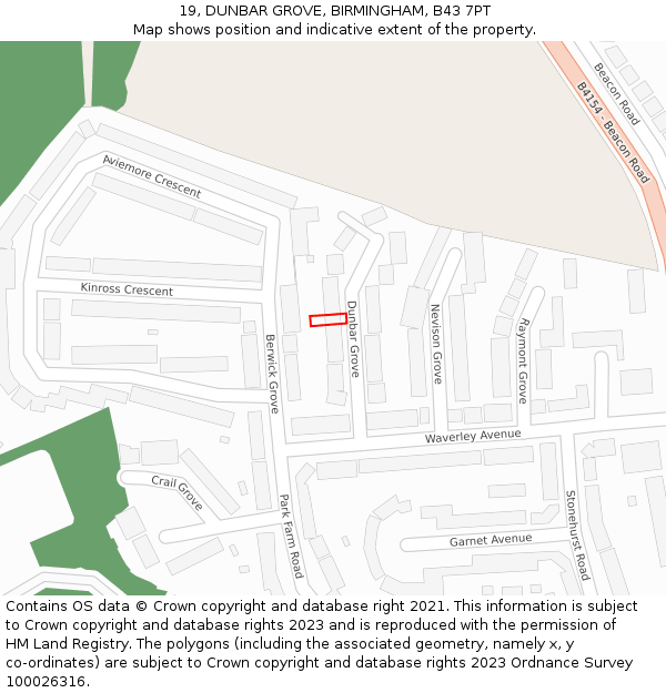 19, DUNBAR GROVE, BIRMINGHAM, B43 7PT: Location map and indicative extent of plot