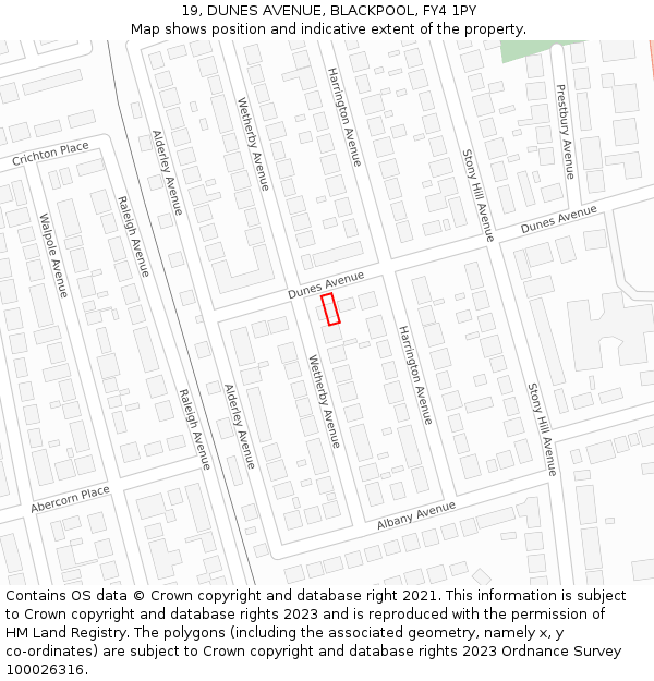 19, DUNES AVENUE, BLACKPOOL, FY4 1PY: Location map and indicative extent of plot