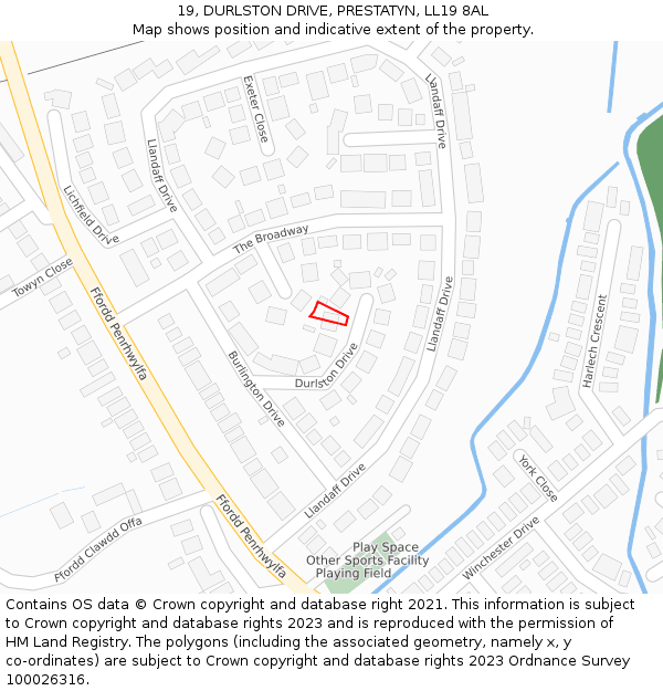 19, DURLSTON DRIVE, PRESTATYN, LL19 8AL: Location map and indicative extent of plot