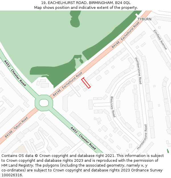 19, EACHELHURST ROAD, BIRMINGHAM, B24 0QL: Location map and indicative extent of plot