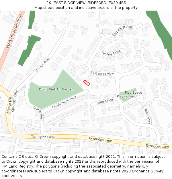 19, EAST RIDGE VIEW, BIDEFORD, EX39 4RS: Location map and indicative extent of plot