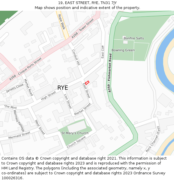 19, EAST STREET, RYE, TN31 7JY: Location map and indicative extent of plot