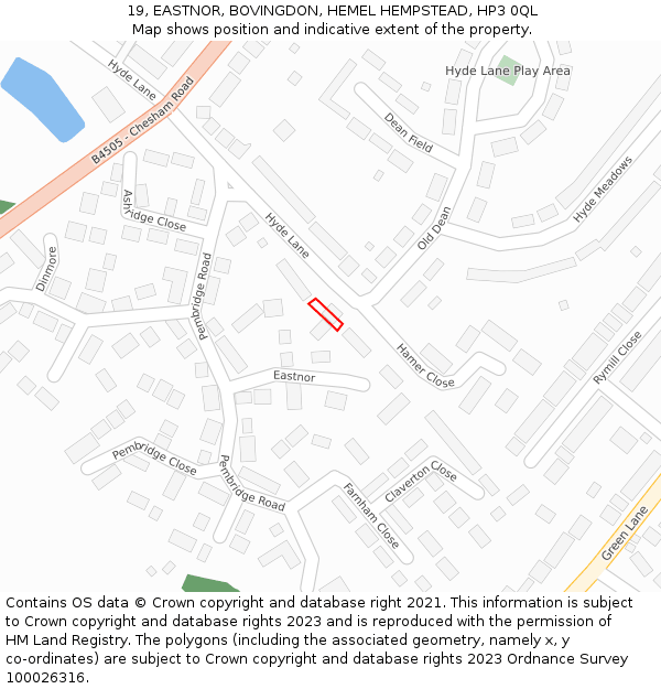 19, EASTNOR, BOVINGDON, HEMEL HEMPSTEAD, HP3 0QL: Location map and indicative extent of plot