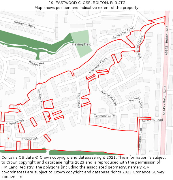 19, EASTWOOD CLOSE, BOLTON, BL3 4TG: Location map and indicative extent of plot