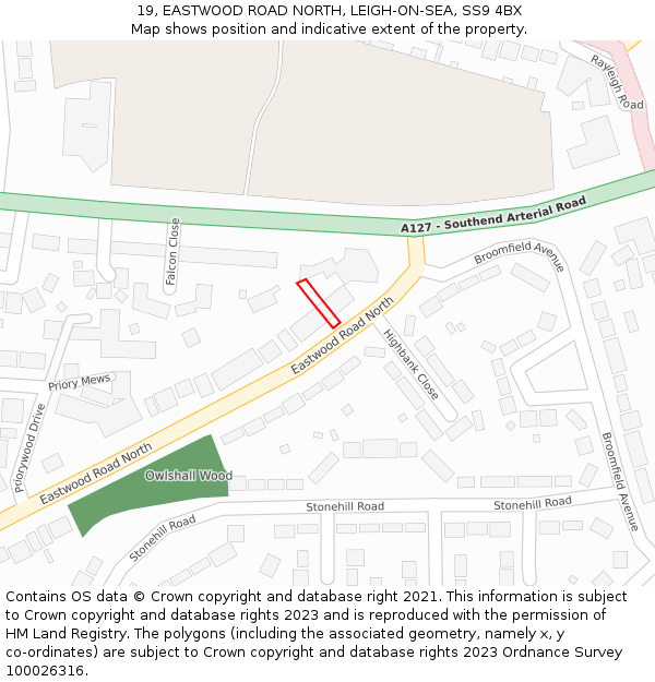 19, EASTWOOD ROAD NORTH, LEIGH-ON-SEA, SS9 4BX: Location map and indicative extent of plot