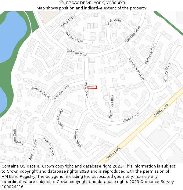 19, EBSAY DRIVE, YORK, YO30 4XR: Location map and indicative extent of plot