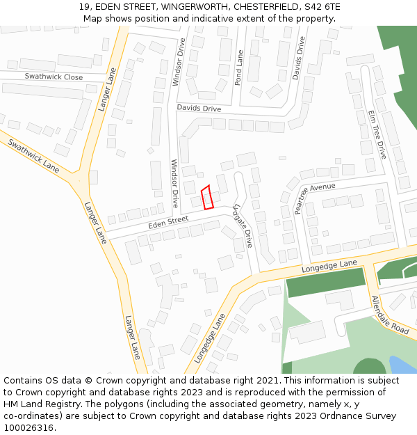 19, EDEN STREET, WINGERWORTH, CHESTERFIELD, S42 6TE: Location map and indicative extent of plot