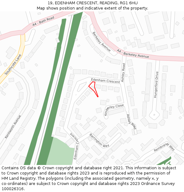 19, EDENHAM CRESCENT, READING, RG1 6HU: Location map and indicative extent of plot