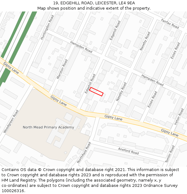 19, EDGEHILL ROAD, LEICESTER, LE4 9EA: Location map and indicative extent of plot