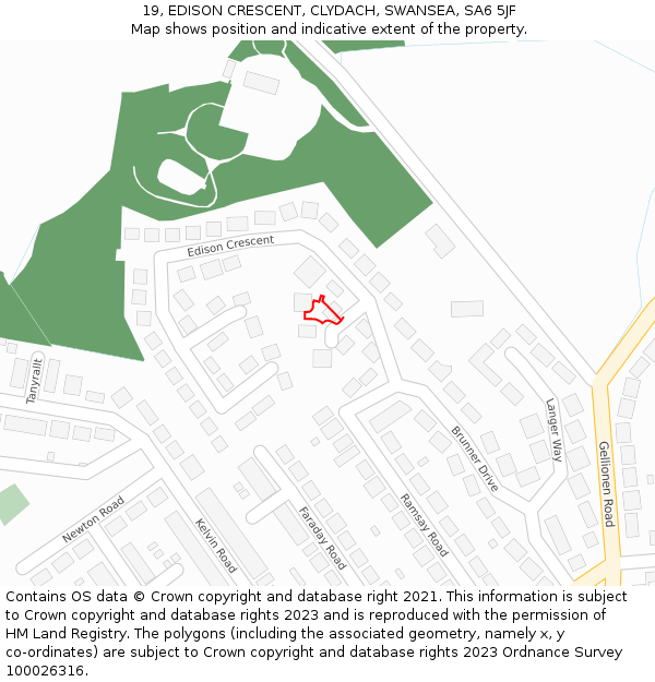 19, EDISON CRESCENT, CLYDACH, SWANSEA, SA6 5JF: Location map and indicative extent of plot