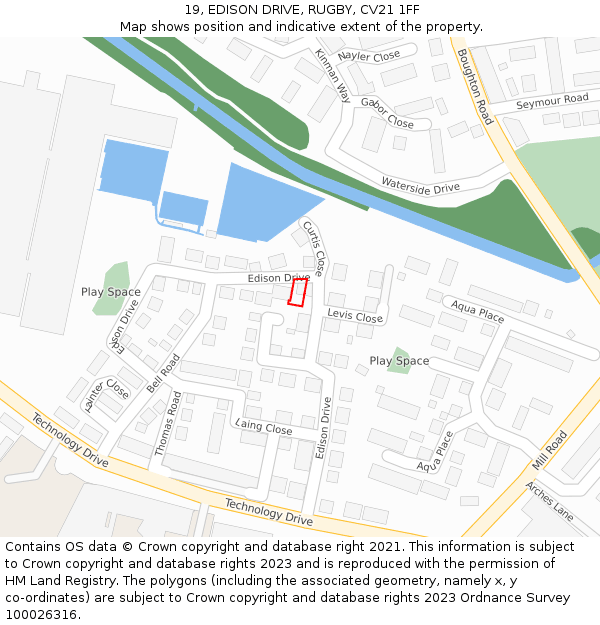 19, EDISON DRIVE, RUGBY, CV21 1FF: Location map and indicative extent of plot