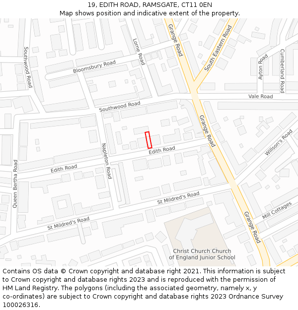 19, EDITH ROAD, RAMSGATE, CT11 0EN: Location map and indicative extent of plot