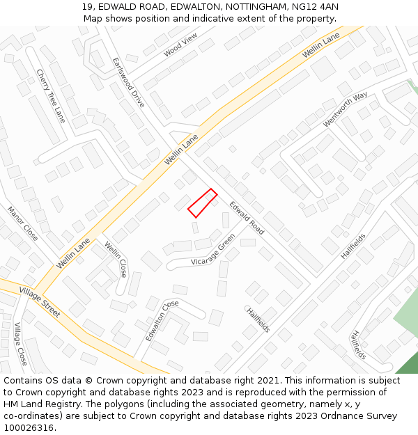 19, EDWALD ROAD, EDWALTON, NOTTINGHAM, NG12 4AN: Location map and indicative extent of plot