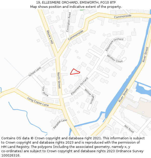 19, ELLESMERE ORCHARD, EMSWORTH, PO10 8TP: Location map and indicative extent of plot