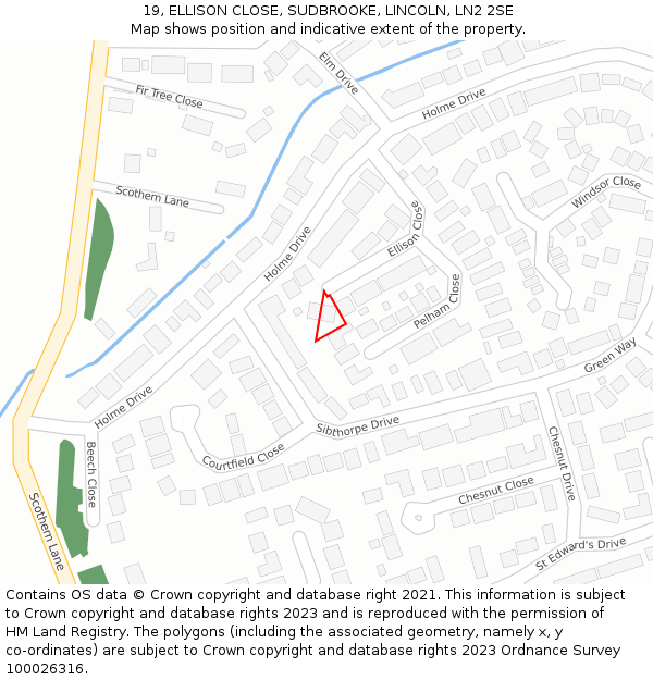19, ELLISON CLOSE, SUDBROOKE, LINCOLN, LN2 2SE: Location map and indicative extent of plot