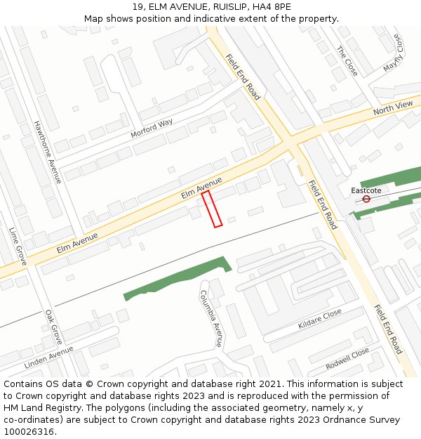 19, ELM AVENUE, RUISLIP, HA4 8PE: Location map and indicative extent of plot