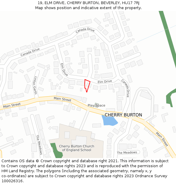 19, ELM DRIVE, CHERRY BURTON, BEVERLEY, HU17 7RJ: Location map and indicative extent of plot
