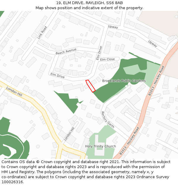 19, ELM DRIVE, RAYLEIGH, SS6 8AB: Location map and indicative extent of plot